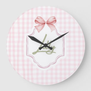 Personalized Lilly Baby Girl Nursery Bow&Gingham  Large Clock