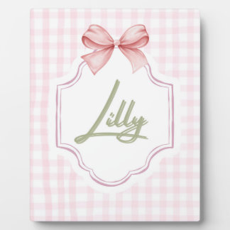 Personalized Lilly Baby Girl Nursery Bow&Gingham Plaque