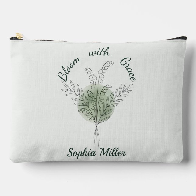 Personalized Lily of the Valley Custom Floral Name Accessory Pouch (Front)
