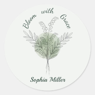 Personalized Lily of the Valley Custom Floral Name Classic Round Sticker