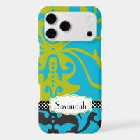 Personalized Lime Aqua Gold Damask iPhone 4 Case
