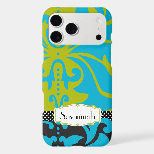 Personalized Lime Aqua Gold Damask iPhone 4 Case
