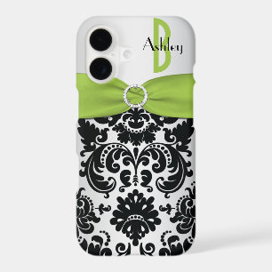 Personalized Lime, Black, Silver Damask