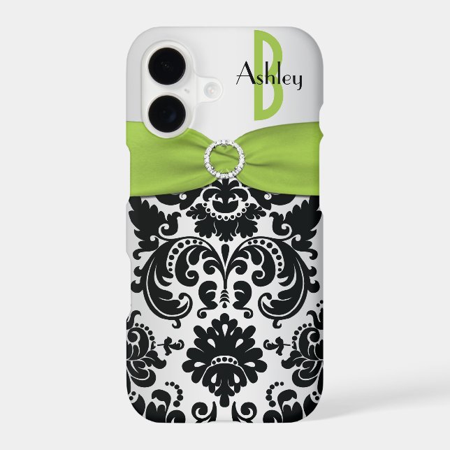 Personalized Lime, Black, Silver Damask (Back)