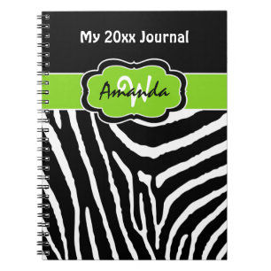 Personalized Lime Black White Zebra Stripe Journal