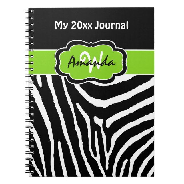 Personalized Lime Black White Zebra Stripe Journal (Front)