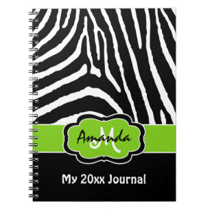 Personalized Lime Black White Zebra Stripe Journal
