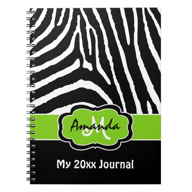 Personalized Lime Black White Zebra Stripe Journal (Front)