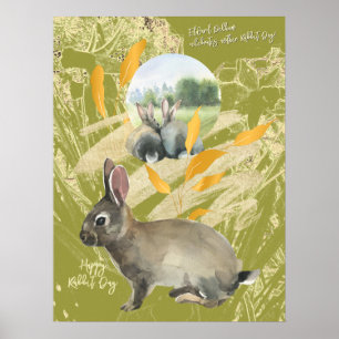  Personalized Lime Collage Watercolor Rabbit Poster