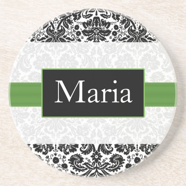 personalized lime damask coaster (Front)