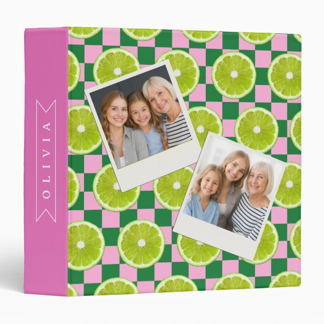 Personalized Lime Gingham Citrus Custom Name Binder (Front/Spine)