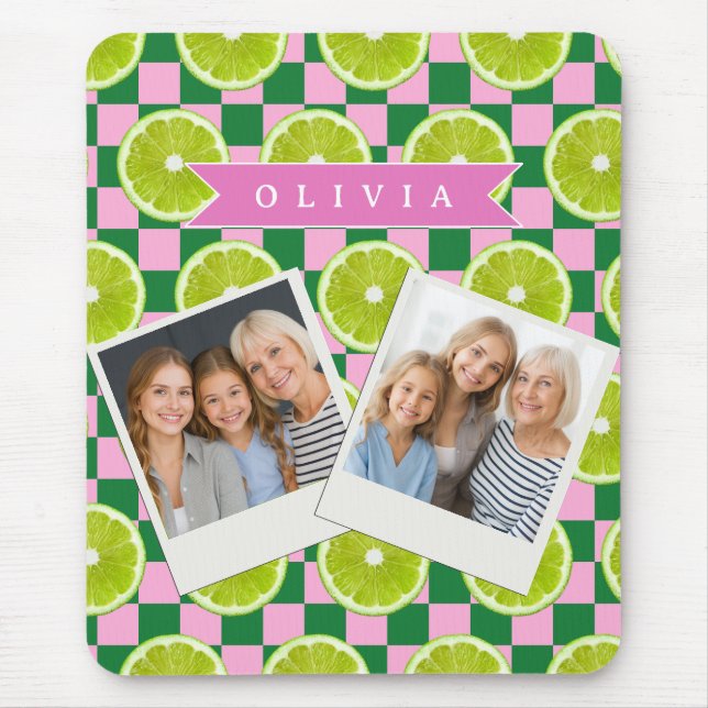 Personalized Lime Gingham Citrus Custom Name Mouse Pad (Front)