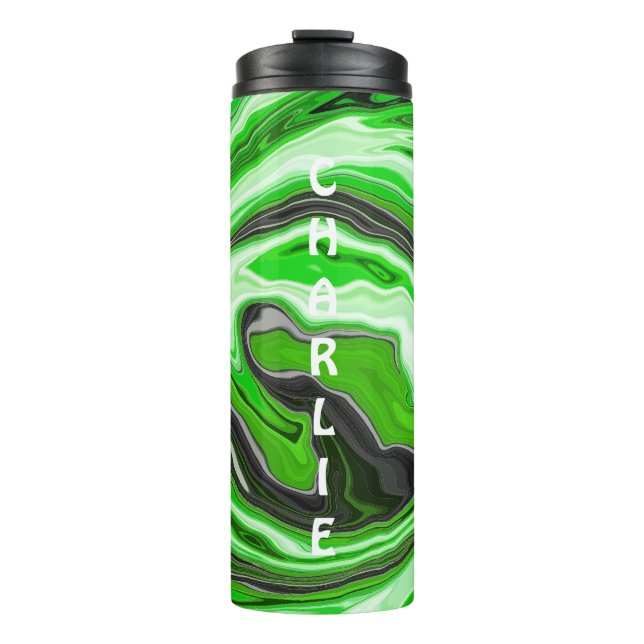 Personalized Lime Green and Black Marble Swirls  Thermal Tumbler (Front)