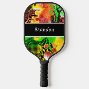 Personalized Lime Green Black Abstract Fluid Art   Pickleball Paddle