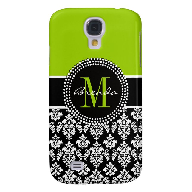 Personalized Lime Green Black Damask Case (Back)