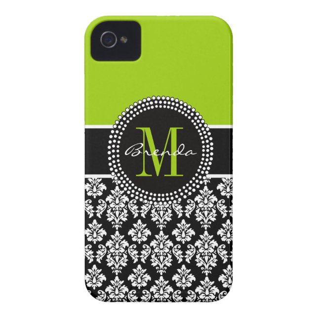 Personalized Lime Green Black Damask Case (Back)