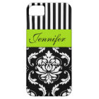 PERSONALIZED LIME GREEN, BLACK DAMASK STRIPED
