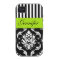 PERSONALIZED LIME GREEN, BLACK DAMASK STRIPED
