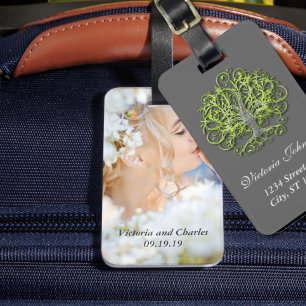 Personalized Lime Swirl Tree Roots of Love Wedding Luggage Tag