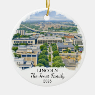 Personalized Lincoln Ornament, Custom Nebraska Ceramic Ornament