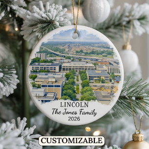 Personalized Lincoln Ornament, Custom Nebraska Ceramic Ornament