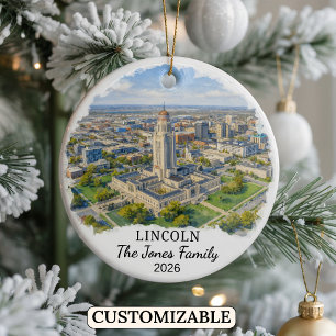 Personalized Lincoln Ornament, Custom Nebraska Ceramic Ornament