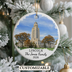 Personalized Lincoln Ornament, Custom Nebraska Ceramic Ornament