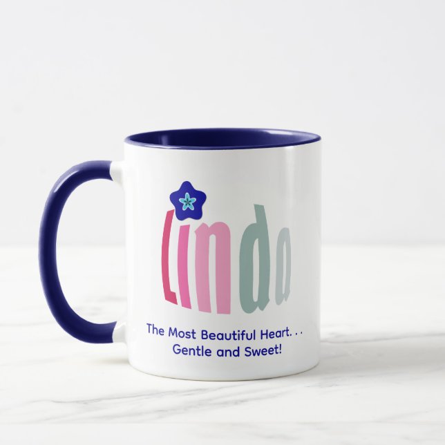 Personalized "Linda" Name and Evil Eye Flower Mug (Left)
