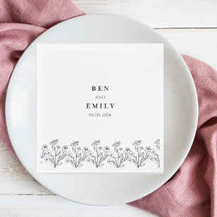 Personalized line drawing flower minimalist napkin