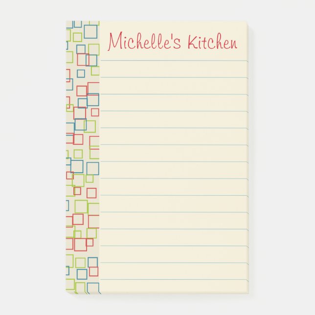 Personalized Lined Bright Kitchen Post It Notes (Front)