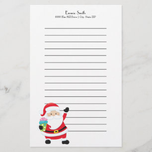 Personalized Lined Santa Christmas Stationery