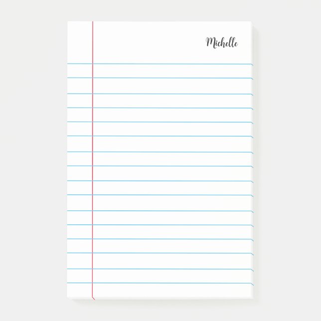 Personalized Lined School Notebook Paper Post-it N Notes (Front)