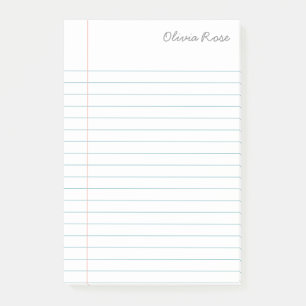 Personalized Lined School Notebook Paper White Post-it Notes