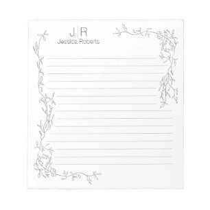 Personalized Lined Whimsical  Vines Monogram Name Notepad