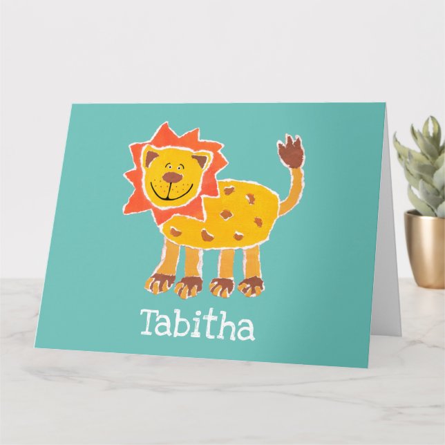 Personalized Lion Collage Print Birthday Card (Small Plant)