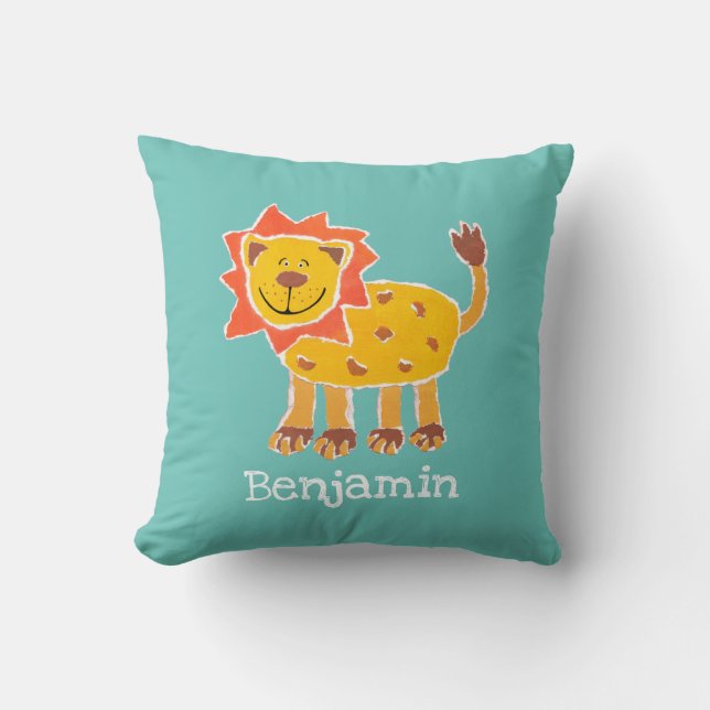 Personalized Lion Collage Print Cushion Pillow (Front)