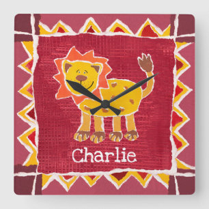 Personalized Lion Collage Print Square Wall Clock