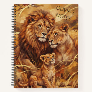 Personalized Lion Family Oil Painting Spiral Notebook