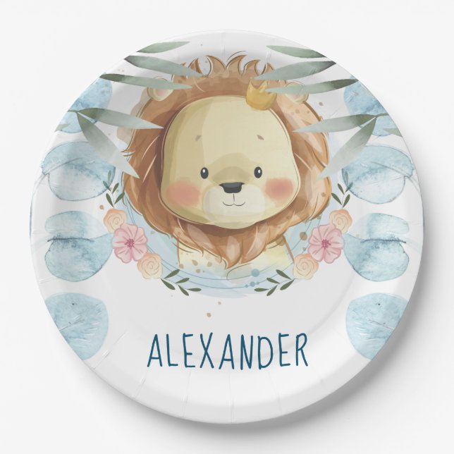 Personalized Lion Illustration Paper Plate (Front)