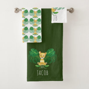 Personalized Lion Illustration Safari Bath Towel Set
