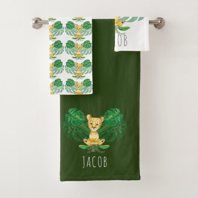 Personalized Lion Illustration Safari Bath Towel Set (Insitu)
