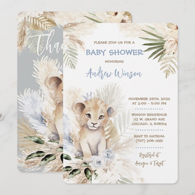 Personalized  Lion Prince Baby Shower Invitation (Front/Back)