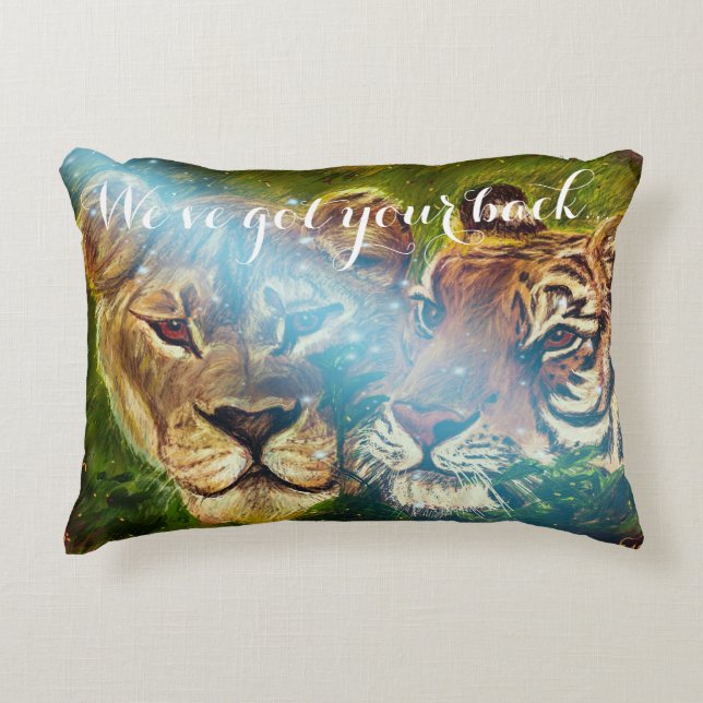 Personalized “Lion &Tiger” Lulumama  drawing on Accent Pillow (Front)