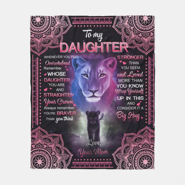 Personalized Lion To My Daughter From Your Mom Fleece Blanket (Front)
