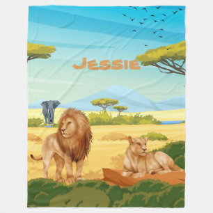 Personalized Lions on the Savannah  Fleece Blanket