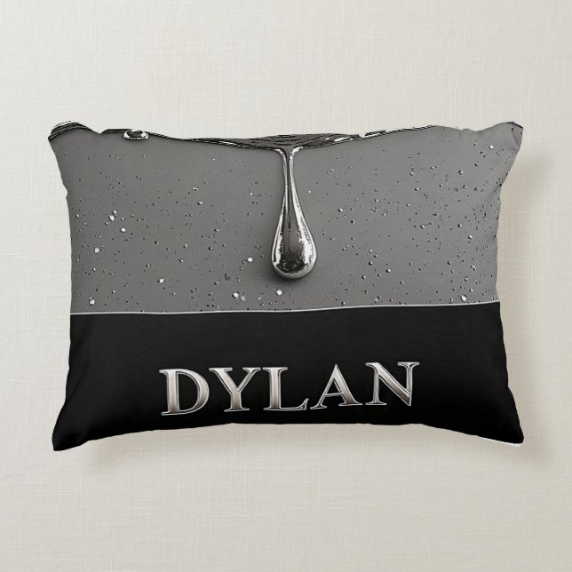 Personalized Liquid Chrome Name Glossy Silver  Accent Pillow (Front)