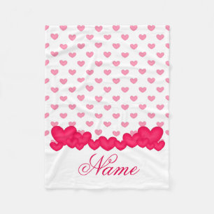 Personalized Little Baby Girl Pink White Heart Fleece Blanket