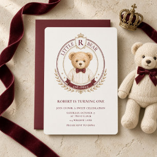 Personalized Little Bear Crest Burgundy Invitation