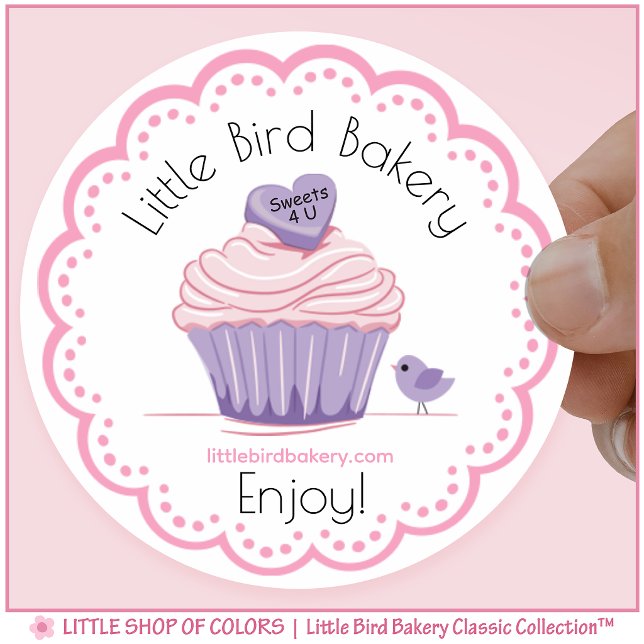 Personalized Little Bird Bakery Cupcake Classic Round Sticker (Creator Uploaded)