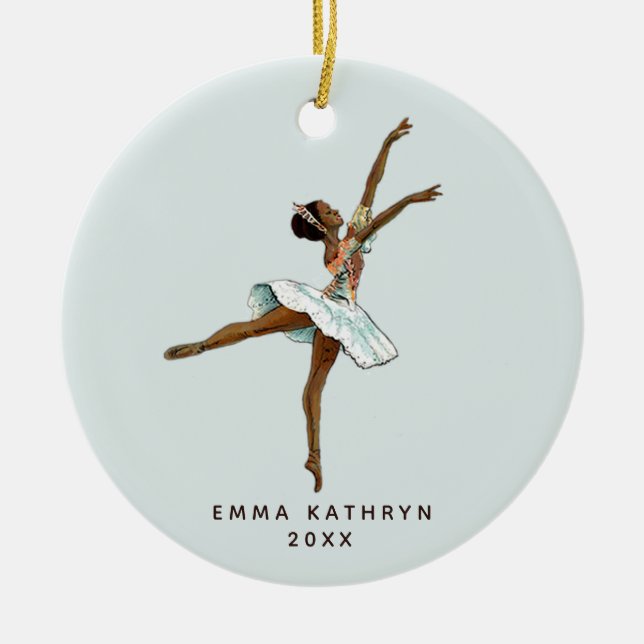 Personalized Little Black Ballerina Nutcracker Ceramic Ornament (Front)